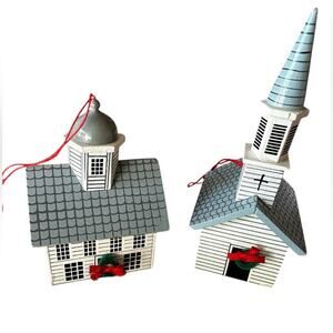 Midwest Importers of Cannon Falls‎ Wood Christmas White Village Ornament Set Lot